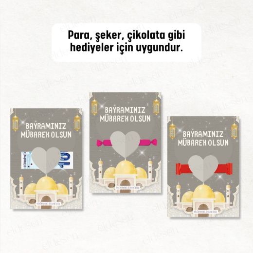 12 Adet Bayram Tebrik ve Harçlık Kartı resmi