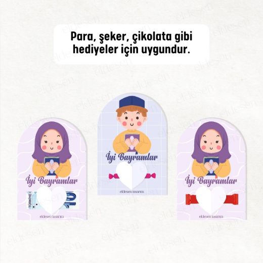 12 Adet Bayram Tebrik ve Harçlık Kartı resmi