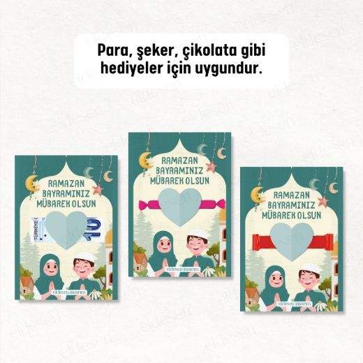 12 Adet Bayram Tebrik ve Harçlık Kartı resmi