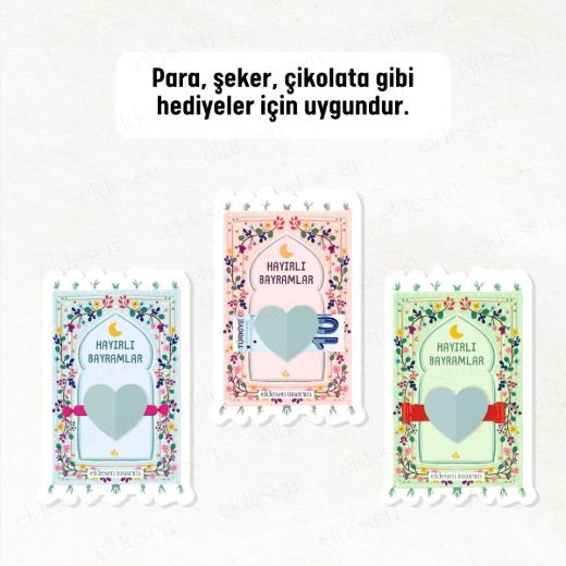 12 Adet Bayram Tebrik ve Harçlık Kartı resmi