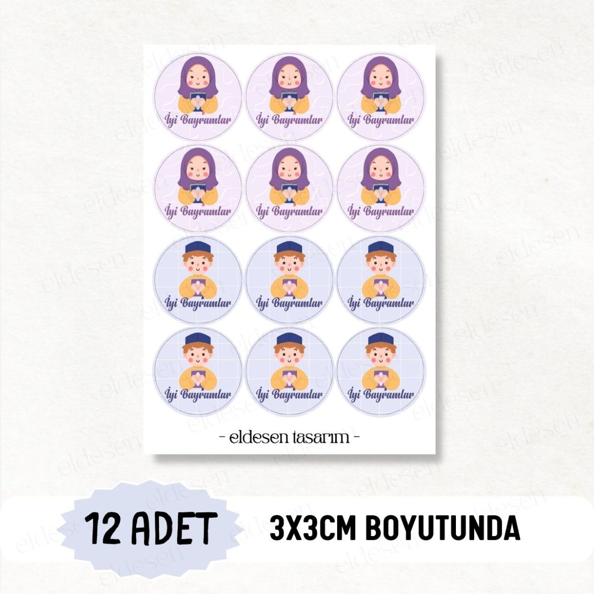12 Adet Bayram Tebrik Etiketi resmi