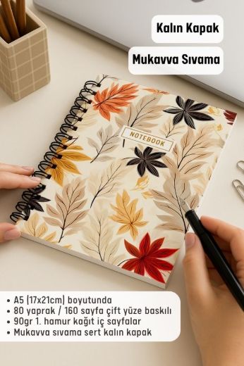 Yapraklı Kalın Kapaklı A5 Defter resmi