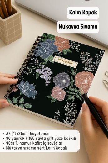 Beyaz Çizgili Kalın Kapaklı A5 Defter resmi