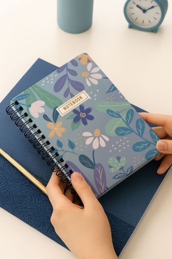 Mavi Papatyalı Kalın Kapaklı A5 Defter resmi