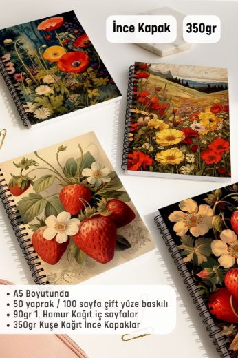 Çilekli 4'lü Okul Defter Seti resmi