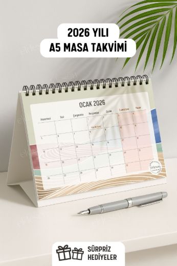 Kahverengi Boho 2026 Yılı Aylık Masa Takvimi Spiralli A5 resmi