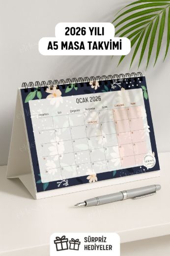 Koyu Papatya 2026 Yılı Aylık Masa Takvimi Spiralli A5 resmi