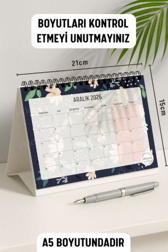 Koyu Papatya 2026 Yılı Aylık Masa Takvimi Spiralli A5 resmi