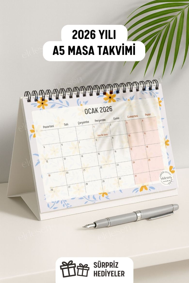 Sarı Papatya 2026 Yılı Aylık Masa Takvimi Spiralli A5 resmi