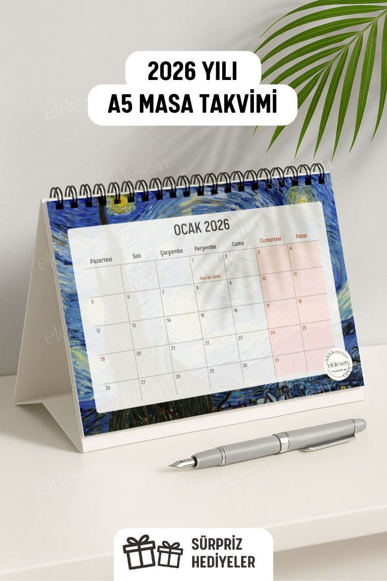 Van Gogh 2026 Yılı Aylık Masa Takvimi Spiralli A5 resmi