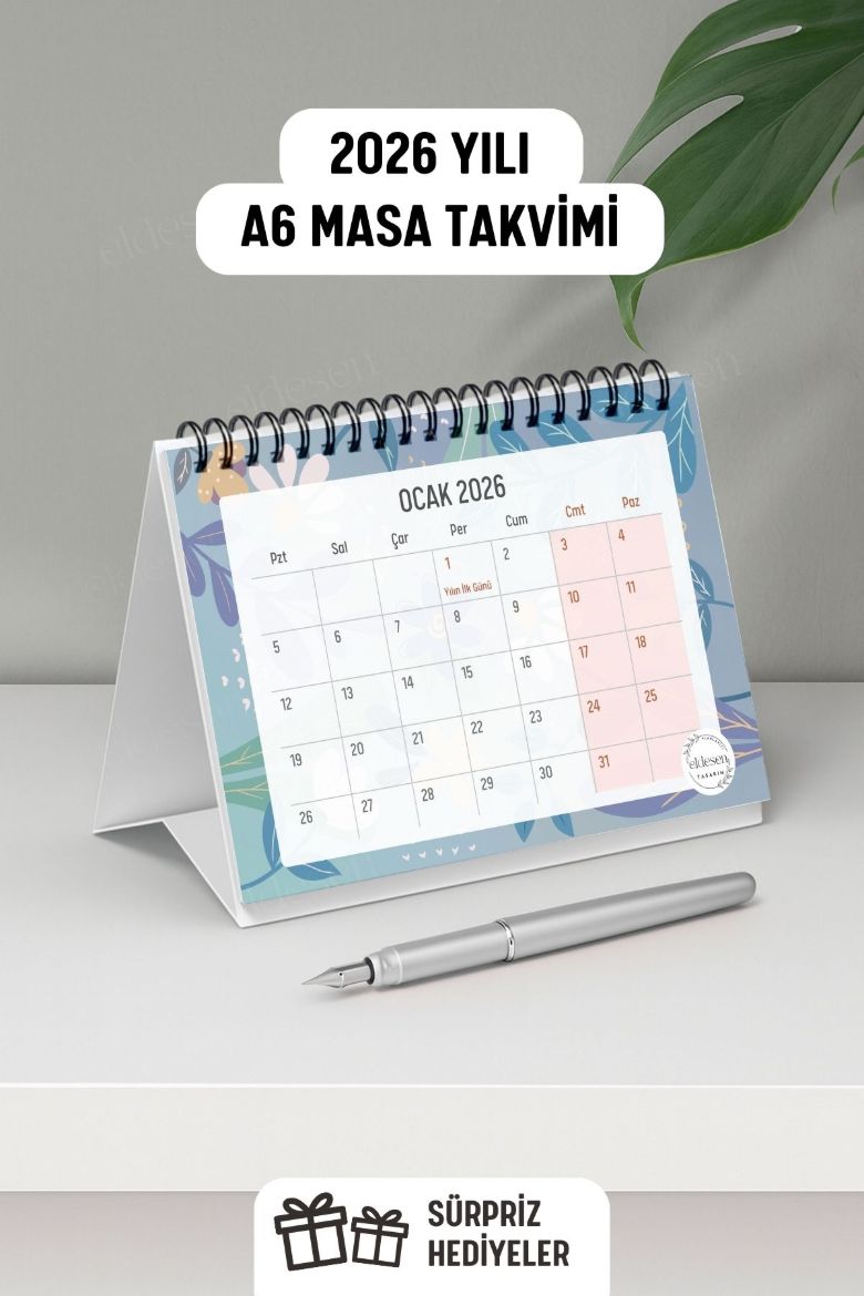 Mavi Papatya 2026 Yılı Aylık Masa Takvimi Spiralli A6 resmi