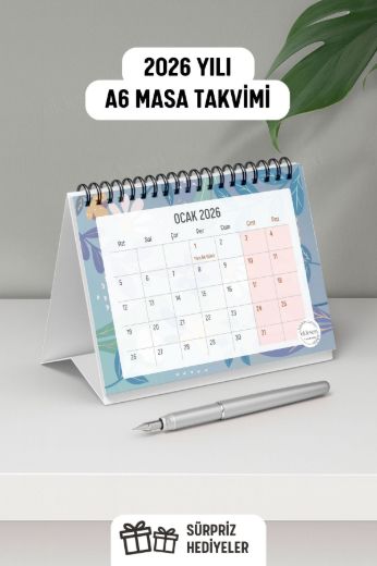 Mavi Papatya 2026 Yılı Aylık Masa Takvimi Spiralli A6 resmi