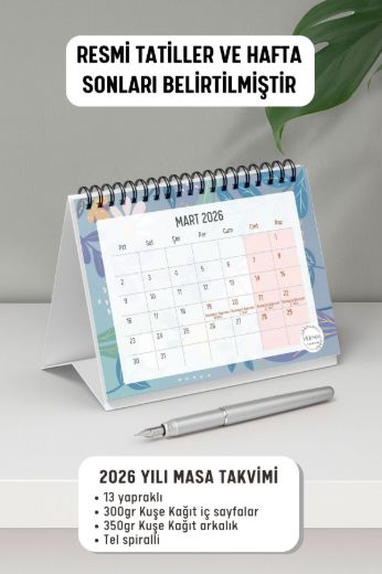 Mavi Papatya 2026 Yılı Aylık Masa Takvimi Spiralli A6 resmi
