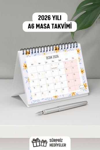 Sarı Papatya 2026 Yılı Aylık Masa Takvimi Spiralli A6 resmi