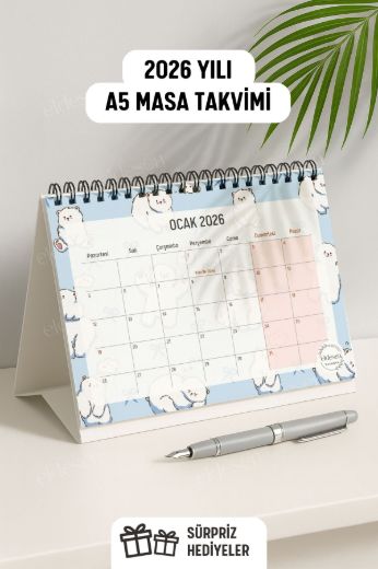 Buz Ayısı 2026 Yılı Aylık Masa Takvimi Spiralli A5 resmi