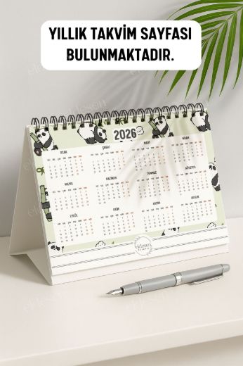 Panda 2026 Yılı Aylık Masa Takvimi Spiralli A5 resmi