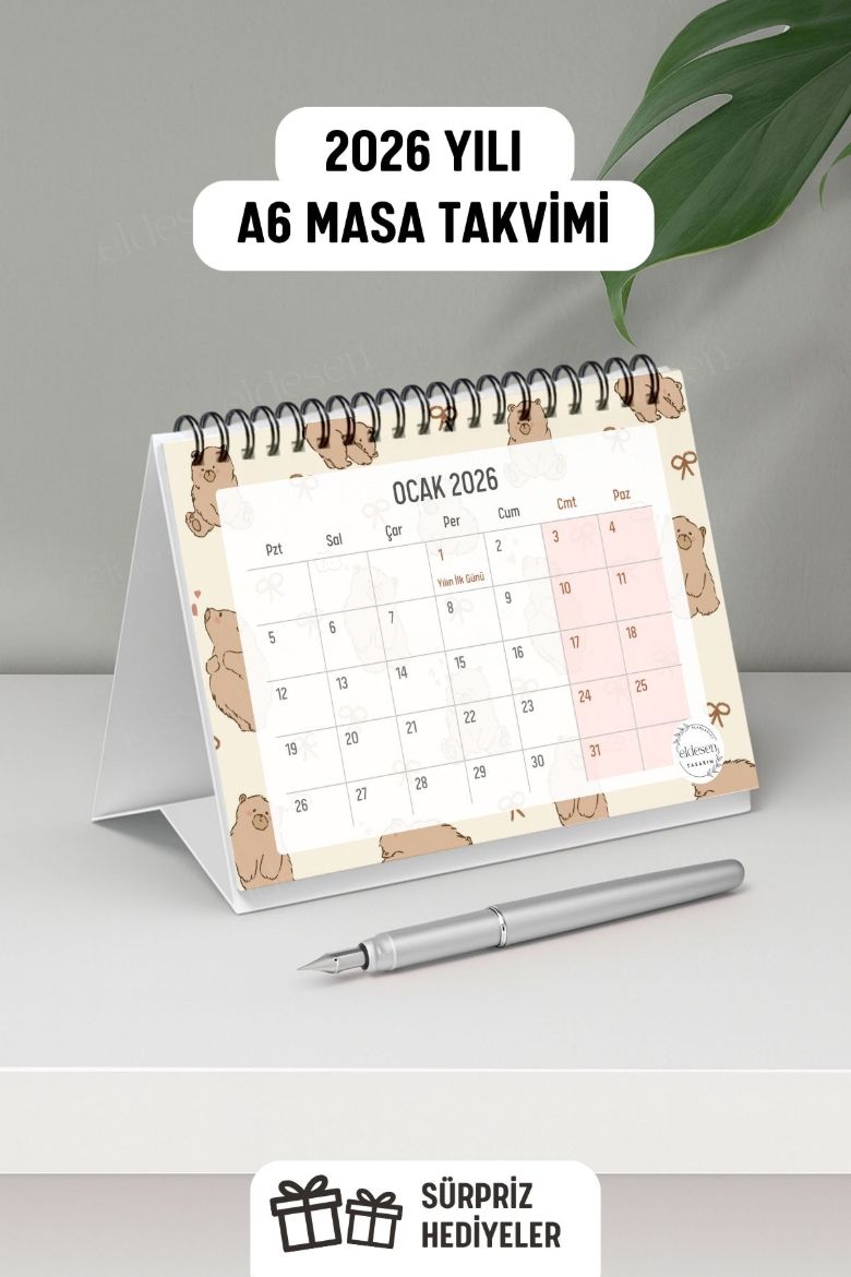 Ayıcık 2026 Yılı Aylık Masa Takvimi Spiralli A6 resmi