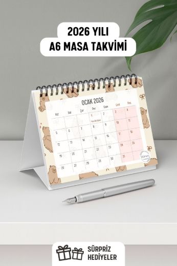 Ayıcık 2026 Yılı Aylık Masa Takvimi Spiralli A6 resmi