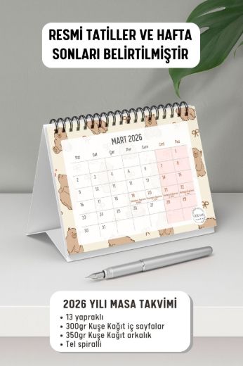 Ayıcık 2026 Yılı Aylık Masa Takvimi Spiralli A6 resmi