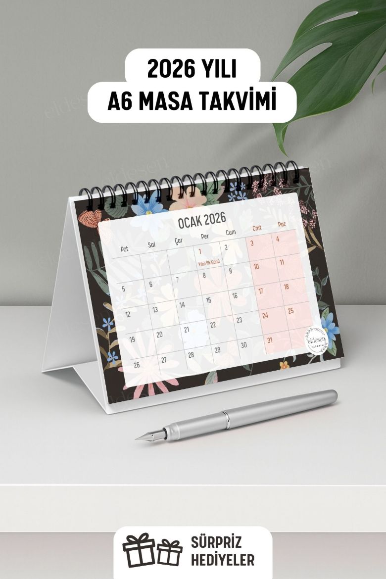Kelebekli 2026 Yılı Aylık Masa Takvimi Spiralli A6 resmi
