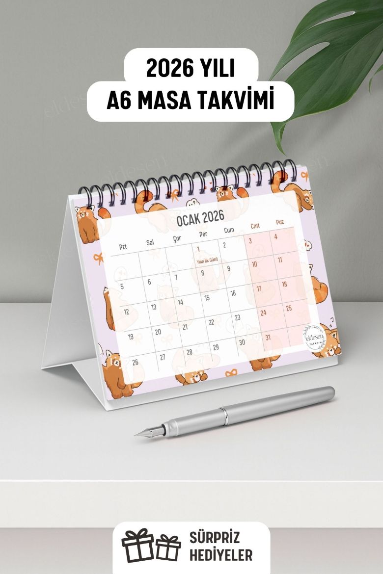 Kırmızı Ayı 2026 Yılı Aylık Masa Takvimi Spiralli A6 resmi