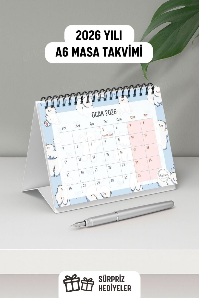 Kutup Ayısı 2026 Yılı Aylık Masa Takvimi Spiralli A6 resmi