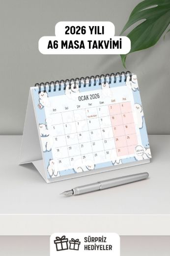 Kutup Ayısı 2026 Yılı Aylık Masa Takvimi Spiralli A6 resmi