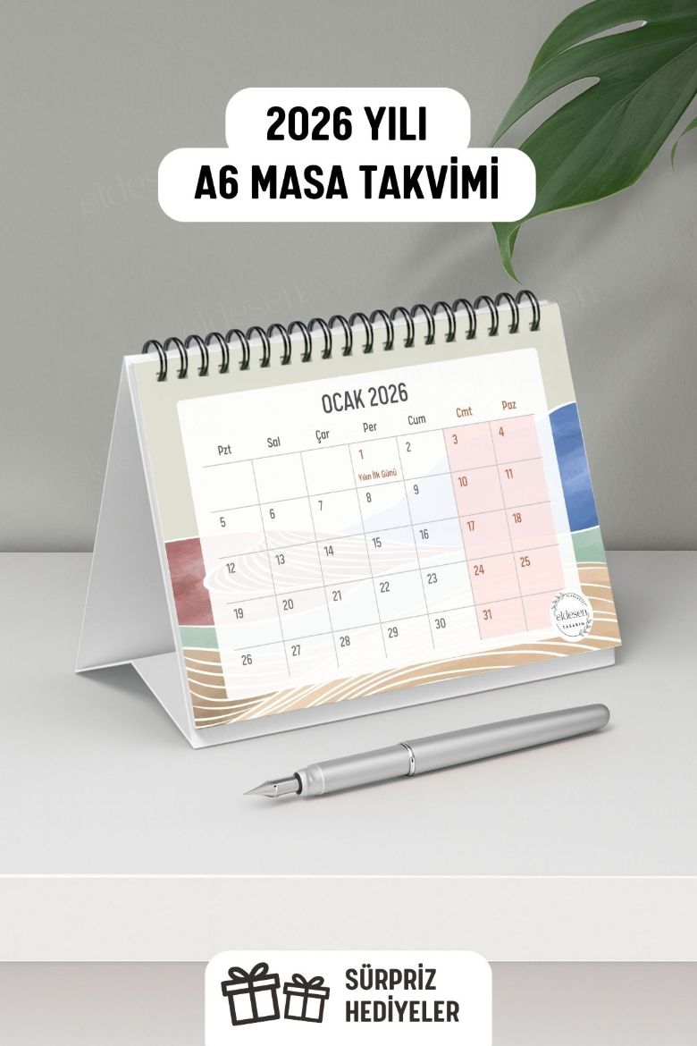 Mavi Boho 2026 Yılı Aylık Masa Takvimi Spiralli A6 resmi
