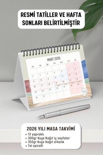 Mavi Boho 2026 Yılı Aylık Masa Takvimi Spiralli A6 resmi