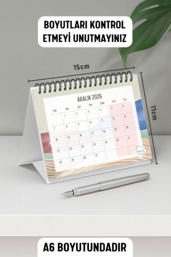 Mavi Boho 2026 Yılı Aylık Masa Takvimi Spiralli A6 resmi