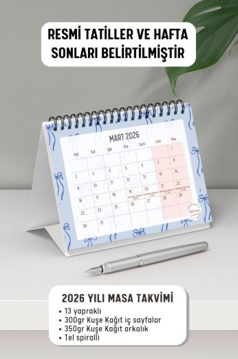 Mavi Fiyonk 2026 Yılı Aylık Masa Takvimi Spiralli A6 resmi