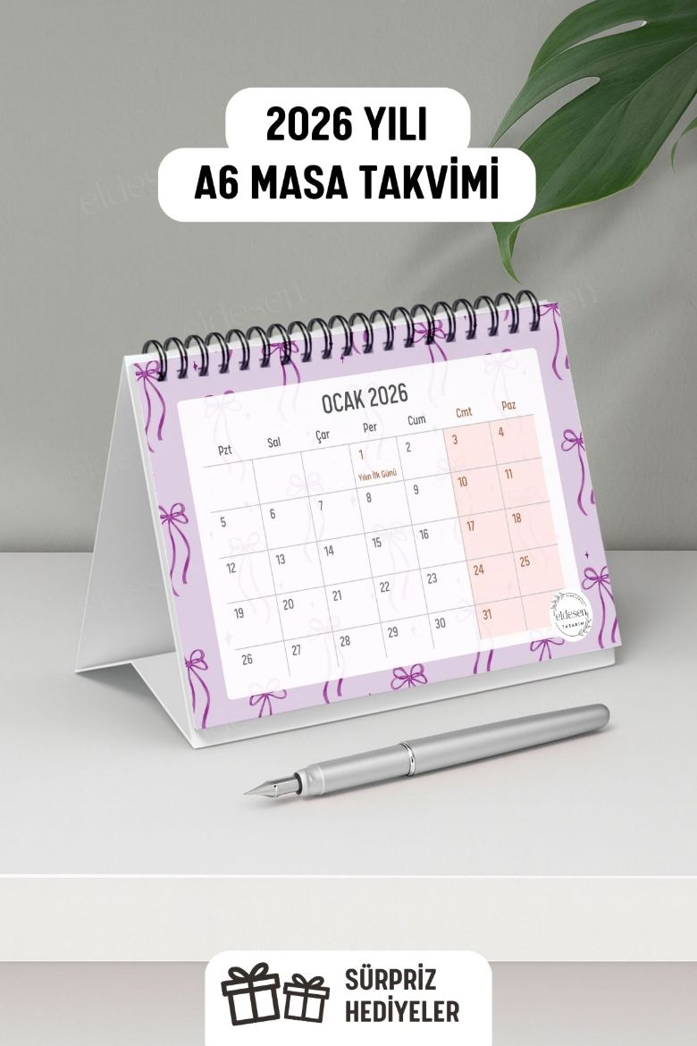 Mor Fiyonk 2026 Yılı Aylık Masa Takvimi Spiralli A6 resmi