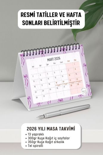 Mor Fiyonk 2026 Yılı Aylık Masa Takvimi Spiralli A6 resmi