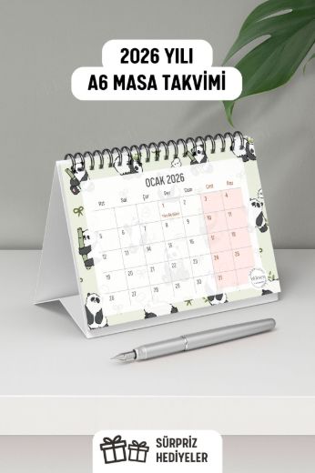 Panda 2026 Yılı Aylık Masa Takvimi Spiralli A6 resmi