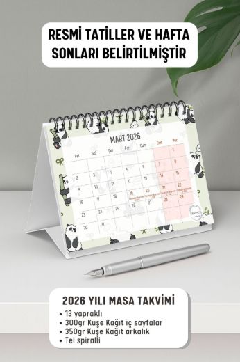 Panda 2026 Yılı Aylık Masa Takvimi Spiralli A6 resmi
