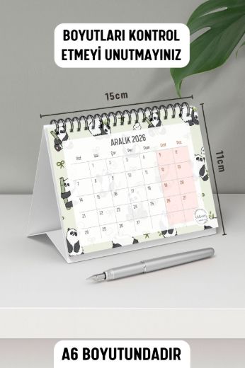 Panda 2026 Yılı Aylık Masa Takvimi Spiralli A6 resmi