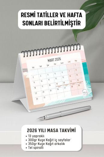 Pembe Boho 2026 Yılı Aylık Masa Takvimi Spiralli A6 resmi