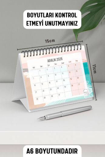 Pembe Boho 2026 Yılı Aylık Masa Takvimi Spiralli A6 resmi
