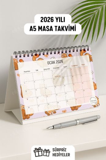 Kırmızı Ayı 2026 Yılı Aylık Masa Takvimi Spiralli A5 resmi