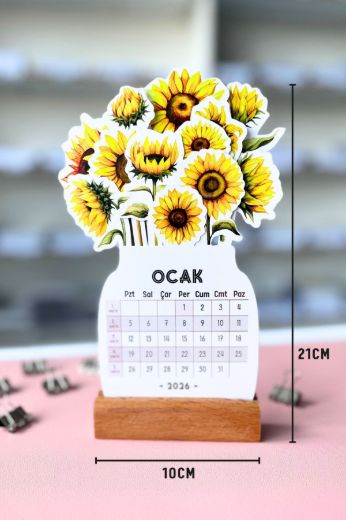 Ayçiçek 2026 Kayın Ağacı Standlı Masaüstü Takvim resmi