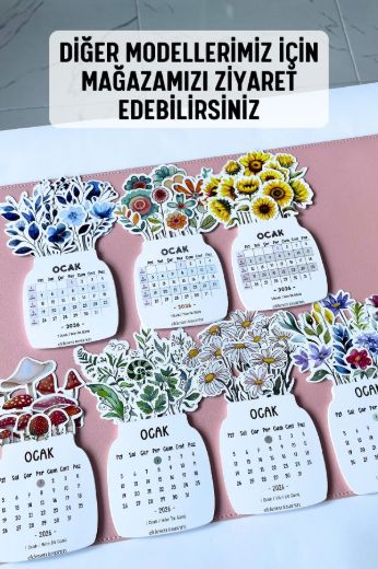 Mavi Çiçek 2026 Kayın Ağacı Standlı Masaüstü Takvim resmi