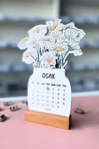 Papatya 2026 Kayın Ağacı Standlı Masaüstü Takvim resmi