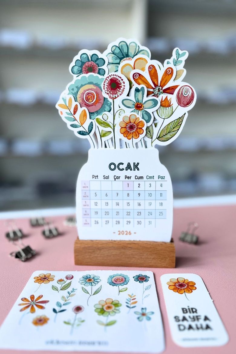 Soft Çiçek 2026 Kayın Ağacı Standlı Masaüstü Takvim resmi