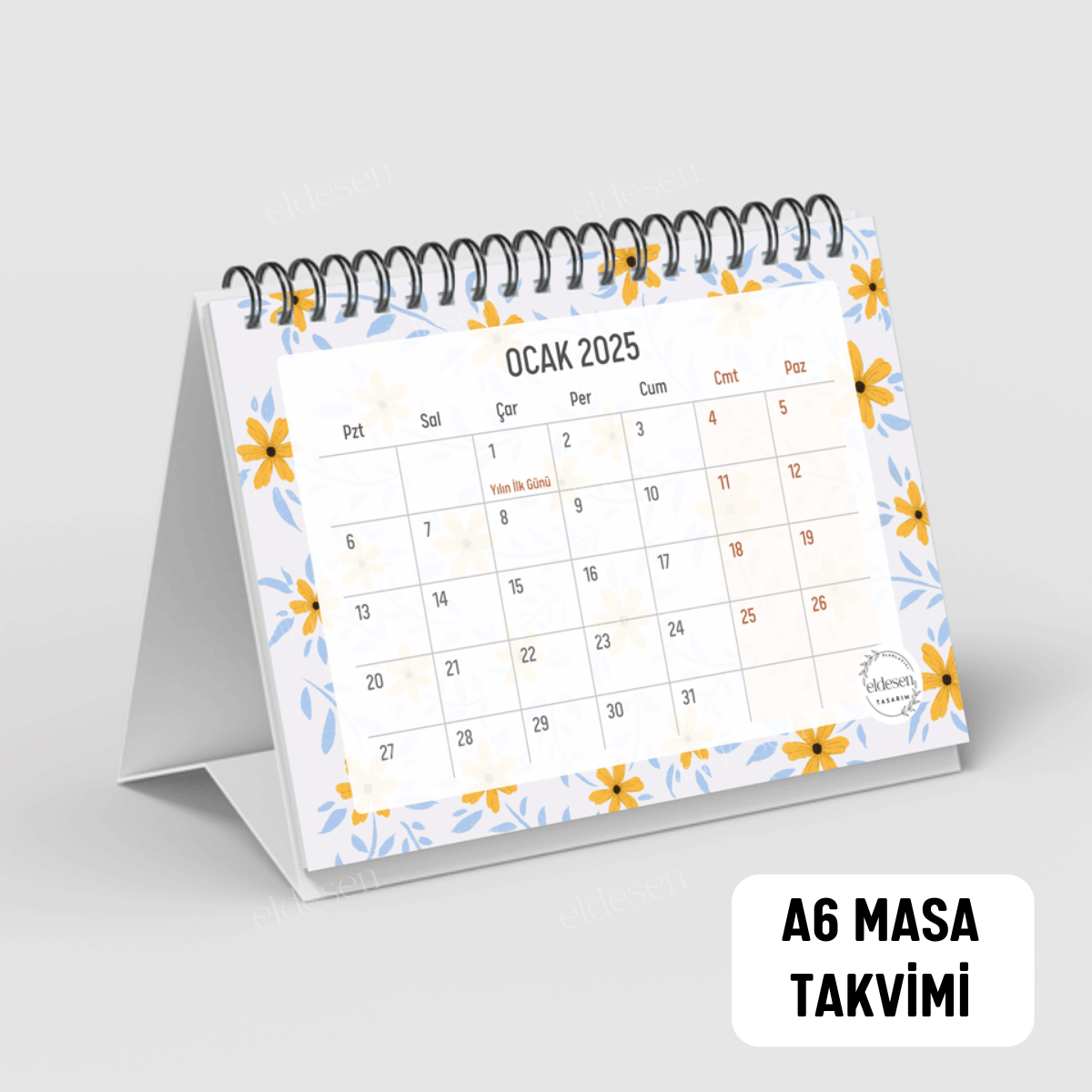 Sarı Papatya 2025 Yılı Aylık Masa Takvimi Spiralli A6 resmi
