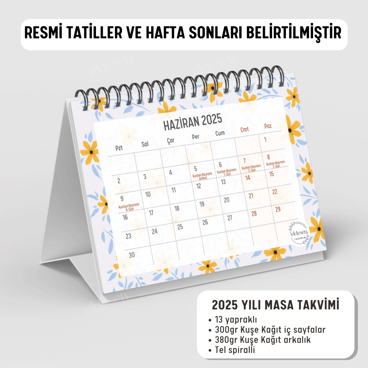Sarı Papatya 2025 Yılı Aylık Masa Takvimi Spiralli A6 resmi