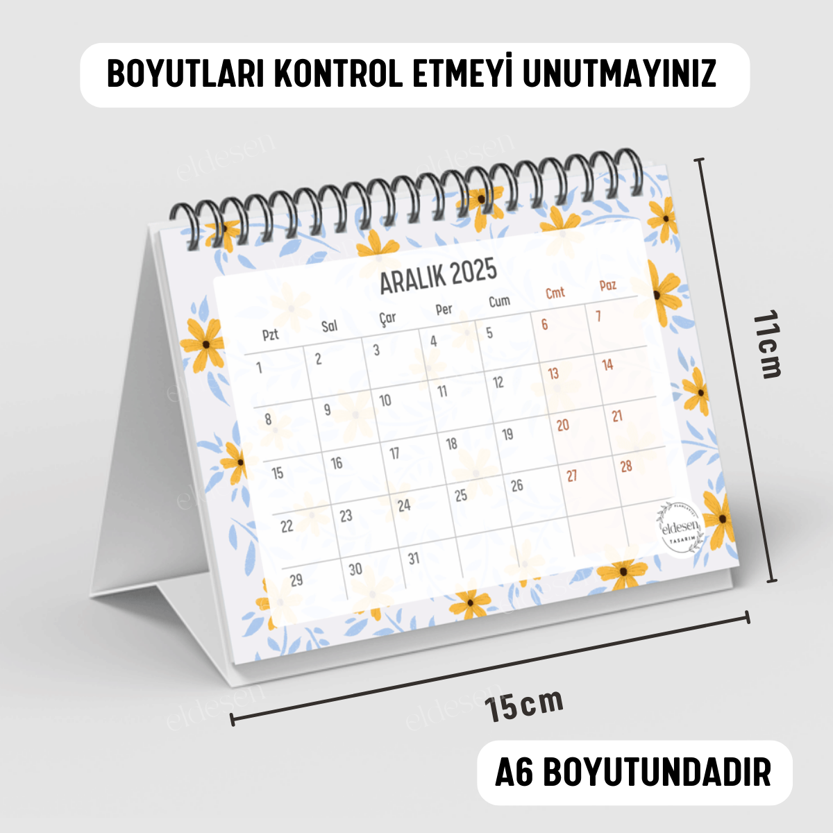 Sarı Papatya 2025 Yılı Aylık Masa Takvimi Spiralli A6 resmi