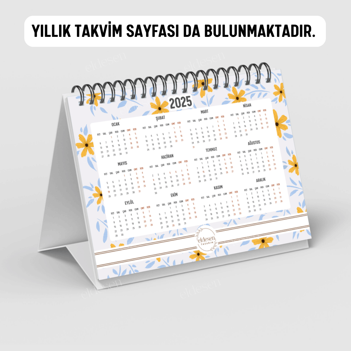 Sarı Papatya 2025 Yılı Aylık Masa Takvimi Spiralli A6 resmi