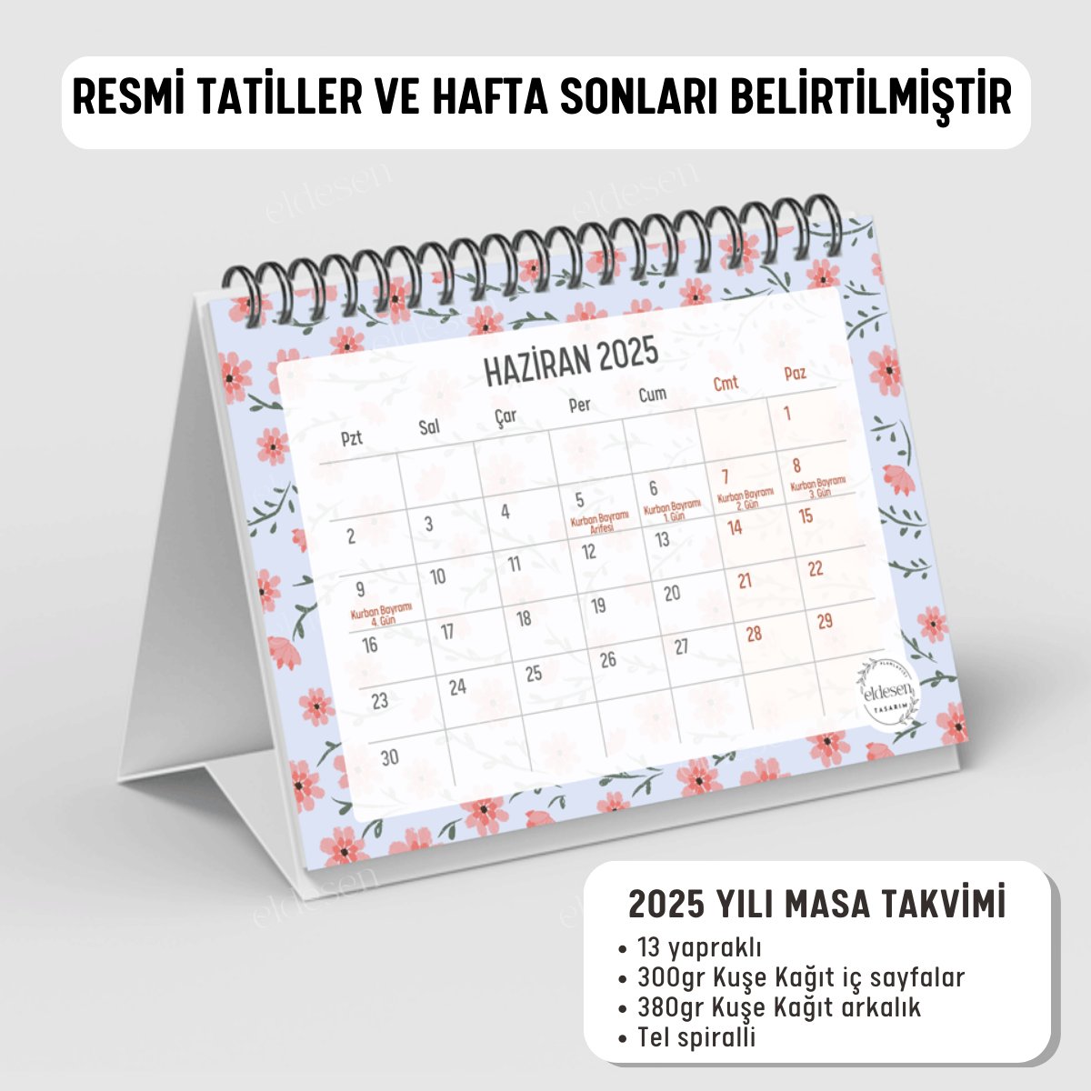 Pembe Çiçekli 2025 Yılı Aylık Masa Takvimi Spiralli A6 resmi
