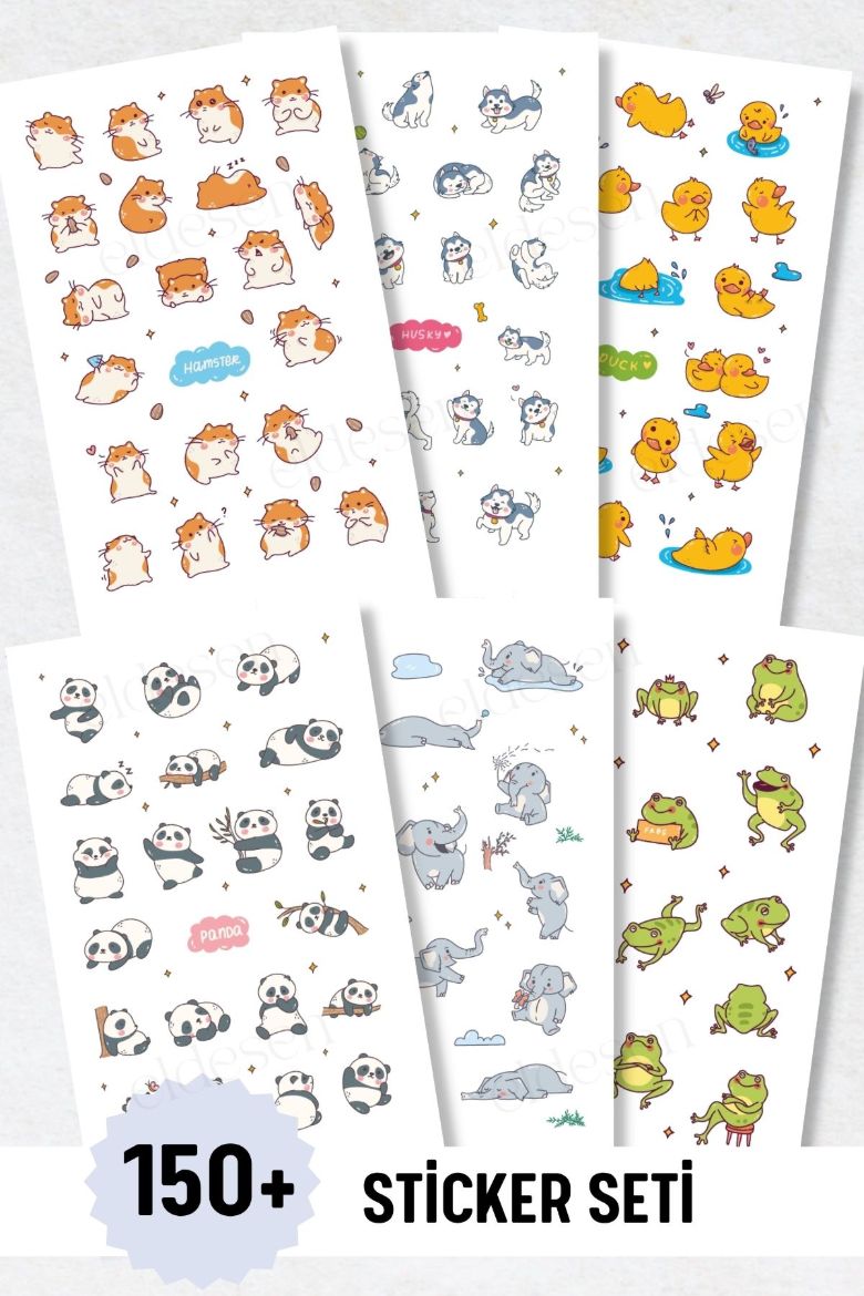 Hayvanlar 6'lı Sticker Seti resmi
