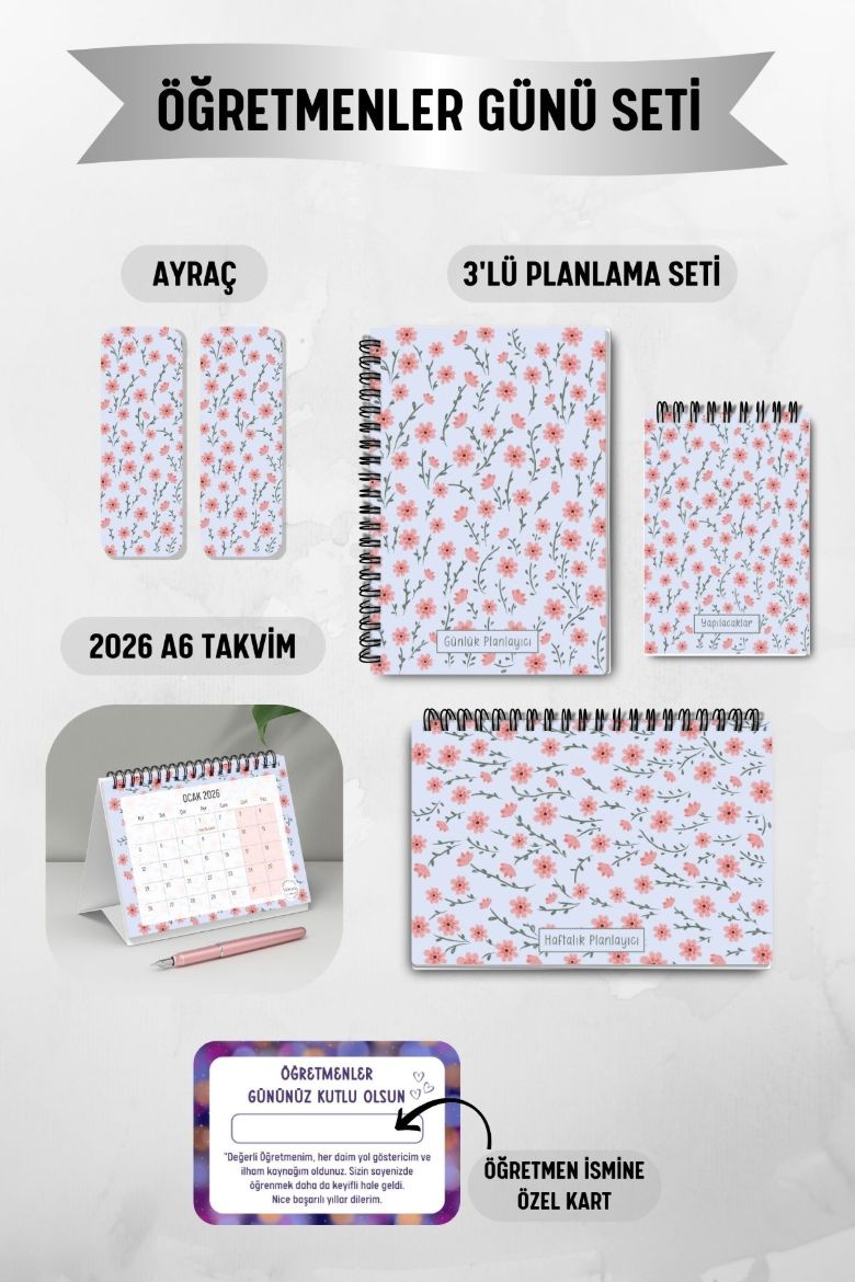 Lila Çiçek 3'lü Planlama Seti ve A6 Takvim / Öğretmenler Günü resmi